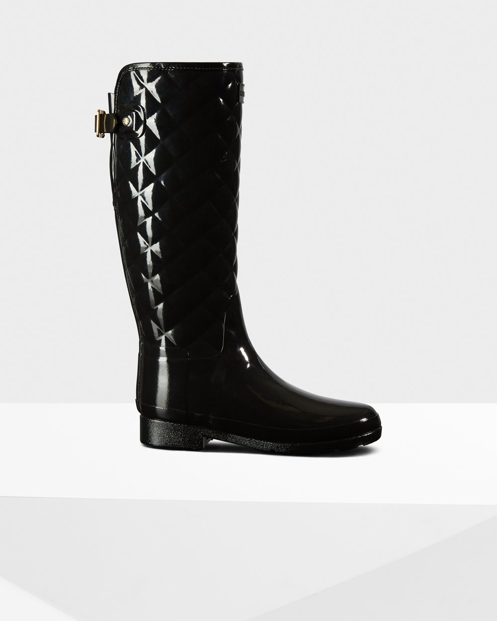 Botas De Altas Refined Slim Fit Adjustable Quilted Hunter Mujer - Negros - 836410PBV